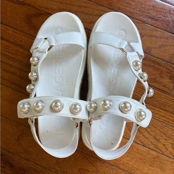 Karl Lagerfeld Patzi Embellished Leather Espadrille Sandals - Size 6 - Picture 1 of 7